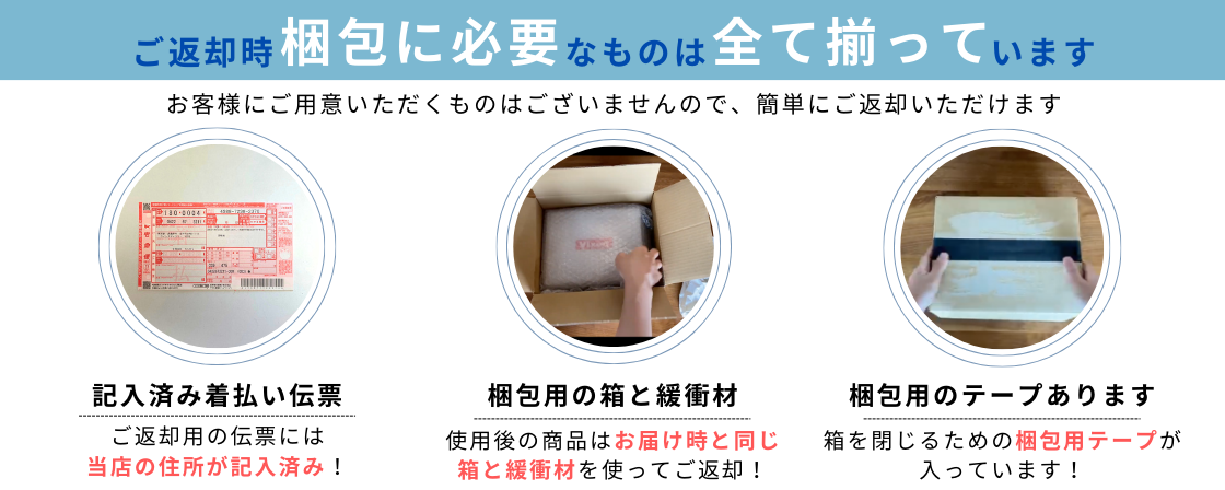 ご返却時に梱包に必要なものはすべてそろっています